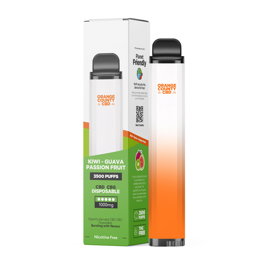 Vaporizador CBD e CBG Kiwi, Goiaba e Maracujá – Vaporizador premium da Orange County com 3500 puffs. O melhor vape com sabor exótico e efeito suave de CBD e CBG.