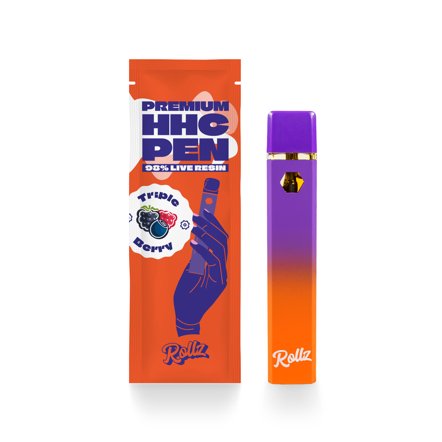 Vaporizador Rollz HHC Triple Berry Live Resin 2ml com sabor frutado intenso e 98% de HHC.