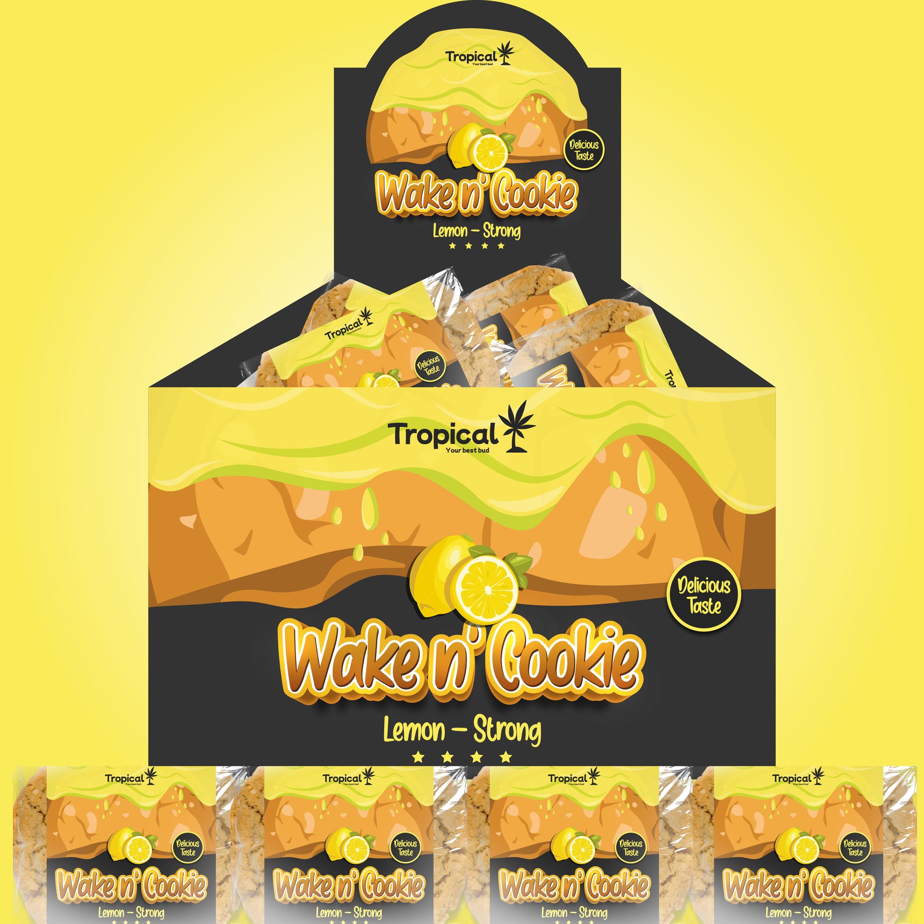 Bolacha de Cânhamo com Limão Tropical Bud Wake’n Cookie, THC Free e sem canabinoides.