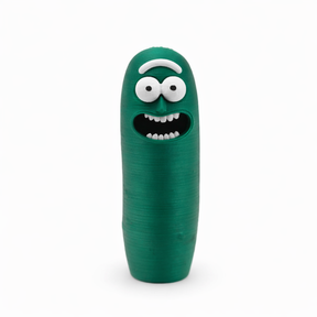 Case para isqueiro verde estilo cartoon com olhos salientes e sorriso exagerado, design coleccionável e acabamento detalhado.
