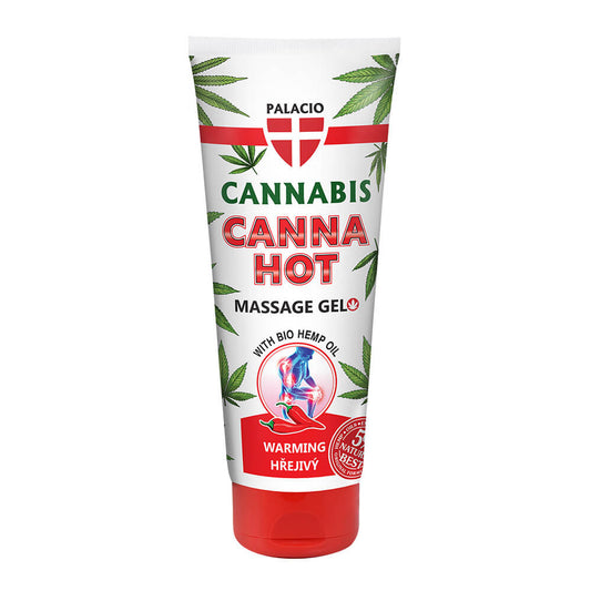 Gel de Massagem com efeito quente com óleo de cânhamo. Relaxa músculos e articulações cansadas, melhora a circulação e alivia o desconforto.