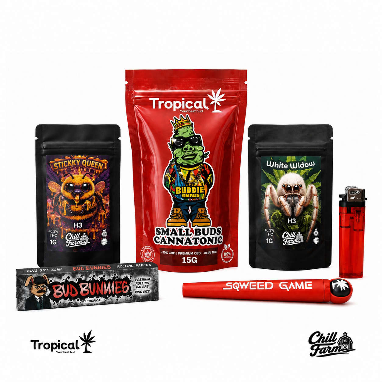 Kit Cannatonic CBD + Stickky Queen H3 + White Widow H3 + Acessórios | Tropical Bud