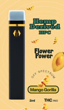 Vape HPC Flower Power MANGO GORILLA 2ml THC-FREE com aroma floral e herbal de cannabis (cânhamo industrial), design compacto e discreto.