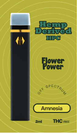 Vape HPC Flower Power Amnesia 2ml THC-FREE com aroma floral e herbal de cannabis (cânhamo industrial), design compacto e discreto.