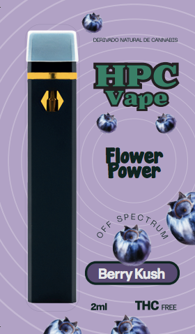 Vape HPC Flower Power BERRY KUSH 2ml combina o sabor doce das frutas vermelhas com notas herbais e terrosas. Proporciona uma vaporização suave, pura e equilibrada, com terpenos naturais da cannabis. Sem nicotina, THC inferior a 0,2% e até 1200 puffs por dispositivo. Proibibo para menores de 18 anos