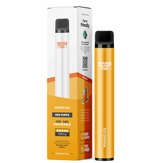 Vaporizador CBD Orange County sabor Gelado de Manga com 900 puffs e 500mg de canabinóides

