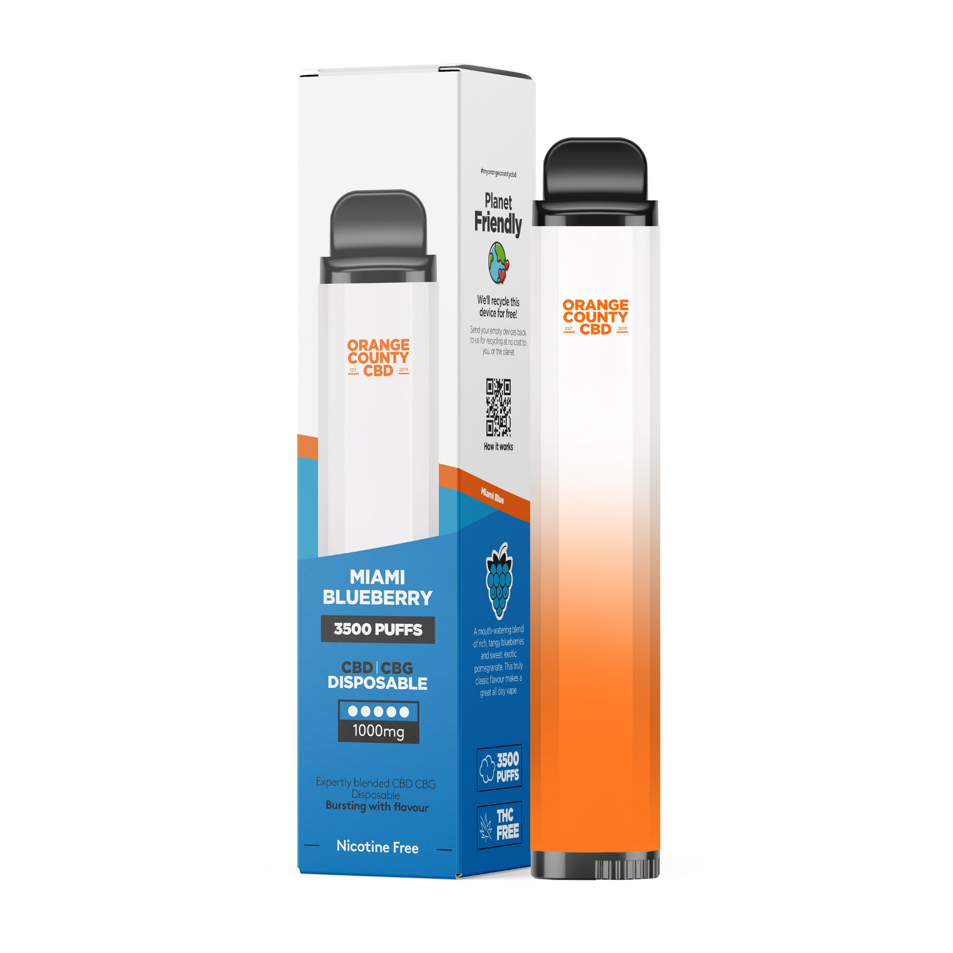 Vaporizador CBD e CBG Mirtilo - 3500 Puffs Orange County