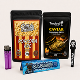 Kit Flores CBD e HPC – Popcorn 10g + Caviar CRYO 15g + Mortalhas, Joint e Isqueiro