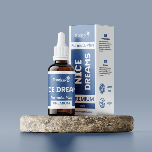 Óleo de CBD 500mg + Melatonina Tropical Bud 30ml derivado de cânhamo industrial certificado (<0,2% THC).